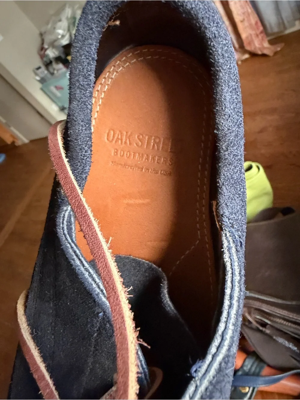 Men's Navy Suede Boat Shoes with Tan Laces